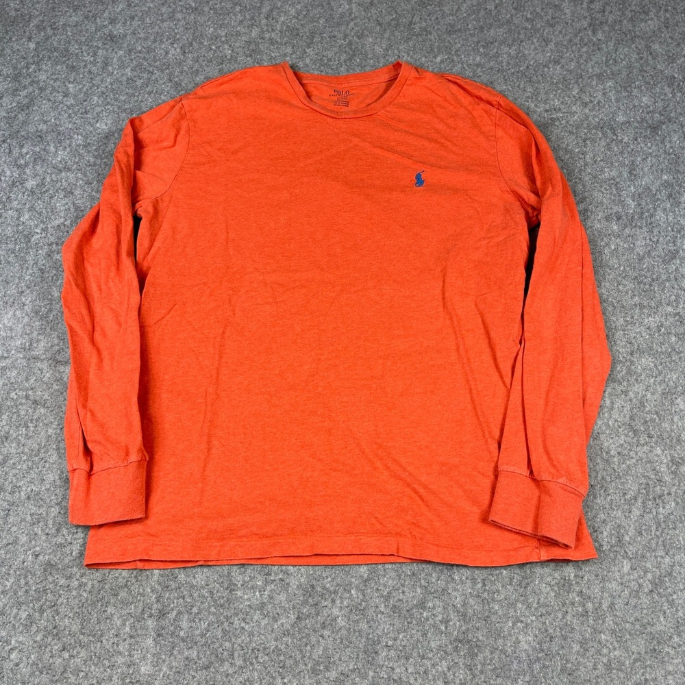 Polo Ralph Lauren Long Sleeve T-Shirt Mens Large Heathered Orange Cotton Logo
